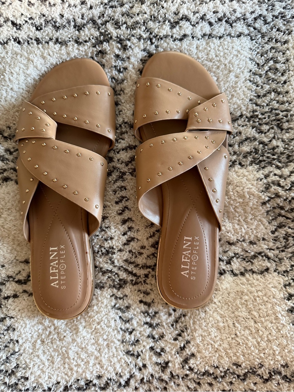 Alfani Tan Studded Crisscross Slide Mules